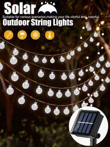 1pc 20/50/100LED 5/7/12M 8 Modes Waterproof Solar Fairy Lights, White Led String Light For Holiday Party Yard Decoration Fall Decor House Decor Outdoor Decor - White - View 2