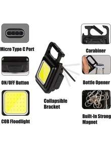1pc Mini Keychain Light, Multi-Function Portable Handheld Light, Mini Flashlight, Outdoor Strong Magnetic Work Light, Key Light - Black - View 2