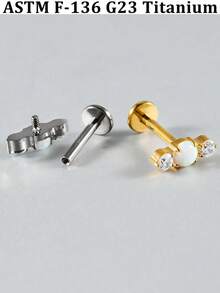 1PC Titanium Alloy CZ&Synthetic Opal Cross Cluster Flower Lip Labret Stud Flat Back Internal Threaded Piercing Ear Cartilage Tragus Rook Lobe Earring - As Shown - View 7