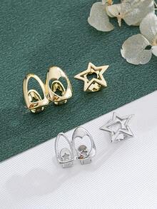Set 2 buah Grillz Patchwork Bintang Asimetris Berongga, Penutup Gigi Samping Hip Hop yang Dipersonalisasi, Perhiasan Gigi Kostum Halloween, Cocok untuk Pemakaian Sehari-hari - Paket berisi dua buah - View 3