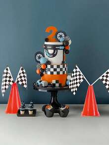 16/5/1pc - Top Hole Traffic Cone, Traffic Cone With Black And White Checkered Flag, Desktop Centerpiece Decoration Party Backdrop, Suitable For Racing Theme Birthday Party Supplies - Black and White Flag Cone - View 8