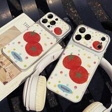 1 buah Casing Ponsel Silikon Motif Kulit Krem dengan Tekstur Titik-titik Kecil Berwarna-warni, Dua Buah Tomat, Label Bahasa Inggris, Jendela Besar, Perlindungan Penuh, Kompatibel dengan Semua Seri Apple, Gaya Korea, Warna Segar dengan Saturasi Rendah, Lembut, Motif Buah dan Sayuran, Pelindung Anti Jatuh - Perak - View 7