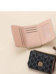 Vintage M Letter Print Short Wallet For Women, Metal Buckle, Multi-Card Slots, Zipper Coin Purse, Handheld Small Bag - Multicolor - View 10