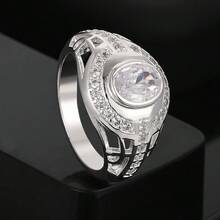 Anillo de mujer con reloj redondo de circonita, chapado en plata 925, tallas 6 7 8 9 10, joyería de moda con encanto para boda, compromiso y fiesta - Plateado - Ver 4