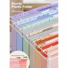 SortRax Plastic Extra Capacity Hanging File Folders, 2" Pastel Expanding Pocket, Heavy Duty For Filing Cabinet, Insertable 1/5-Cut Tabs, Letter Size - 12 Pack - Pastel - View 5
