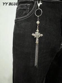 1pc Fashion Gothic Cross Waist Accessory, Minimalist Style Rhinestone Ball & Cross Design, Stainless Steel Chain Tassel Pants Chain, Unisex Daily & Holiday Wear Clothing Chain, Gift Jewelry - Multicolor - View 9