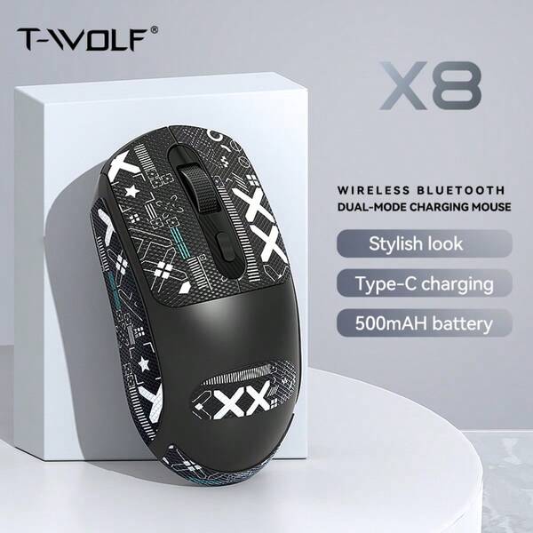 T-WOLF X8 雙模無線滑鼠 可充電 商務辦公 防滑貼片 PAW3212 2.4G 無線辦公滑鼠
