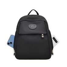 1pc Pure Black Nylon Large Capacity Backpack, Commuter Casual Versatile Fashion Women's Shoulder Bag - Black - View 6