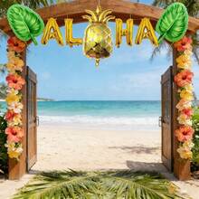 kumozawa 7 Stücke Aluminium-Folienballon Set, geeignet für Hawaii-Themen-Partys, beinhaltet Palmenblatt-, Ananas- und Buchstabenballon-Formen, ideal für Sommerfeste, Geburtstagsfeiern, Festivals, Raumdekoration und Frühlings-/Sommerfeiern - Übersicht 5