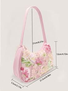 1pc Embroidered Floral Girl's Shoulder Bag, Casual Underarm Bag, Exquisite Fashion Handbag - Embroidered Floral - View 4