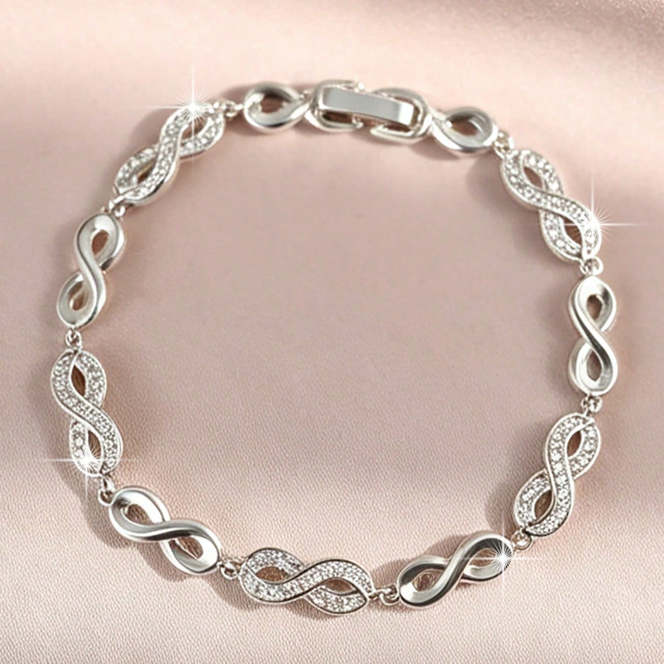 1pc Series 8 Cubic Zirconia Tennis Bracelet, Elegant Infinity Symbol Women's Bracelet, Suitable For Dating, Holidays, Daily Decoration Gift