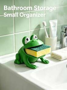 1pc Frog-Shaped Dish Brush Holder, Sponge Drain Rack, Cloth Storage Rack, Plastic Material, With Drainage System, Suitable For Kitchen Countertop, Bathroom And Storage Of Sponges, Cloths, Brushes, Essential Kitchen Accessory, Wedding Season Graduation Season Back To School Season Gift, Sponge Storage Rack, Cleaning Tool, Storage Decor, Drainage Tray - Multicolor - View 3