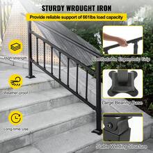 Outdoor Stair Railing, Fits For 1-4 Steps Transitional Wrought Iron Handrail, Adjustable Exterior Stair Railing, Handrails For Concrete Steps With Installation Kit, Matte Black Outdoor Handrail - 1-4 Steps - View 4