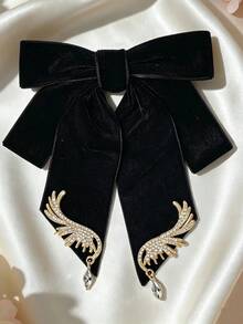 1pc Women Rhinestone Decor Fashion Bow Tie, For Party For Daily Life - Black - View 8