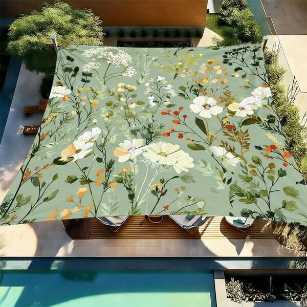 1pc Fresh Polyester Sun Shade Cloth With Metal Reinforced Grommets, Outdoor Privacy Screen, Heat Insulation Canopy Cover For Patio, Balcony, Garden, Pool, Camping, UV Protection, Waterproof, Windproof, Privacy Fence, Awning