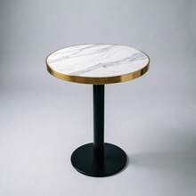 Modern Round Side Table With A Gold Stainless Steel Frame, Marble-Effect Top For Living Room, Luxury Side Table With A Sturdy Base. - White + MDF - 查看 2
