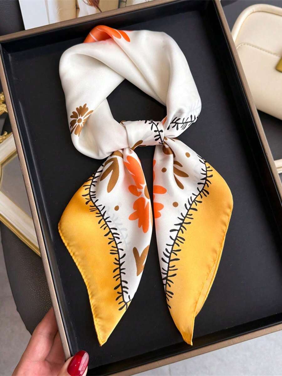 1pc Faux Silk Printed Square Scarf Headband Fashion Multifunctional Small Neck Scarf Suitable For Daily Use - Multicolor - View 1