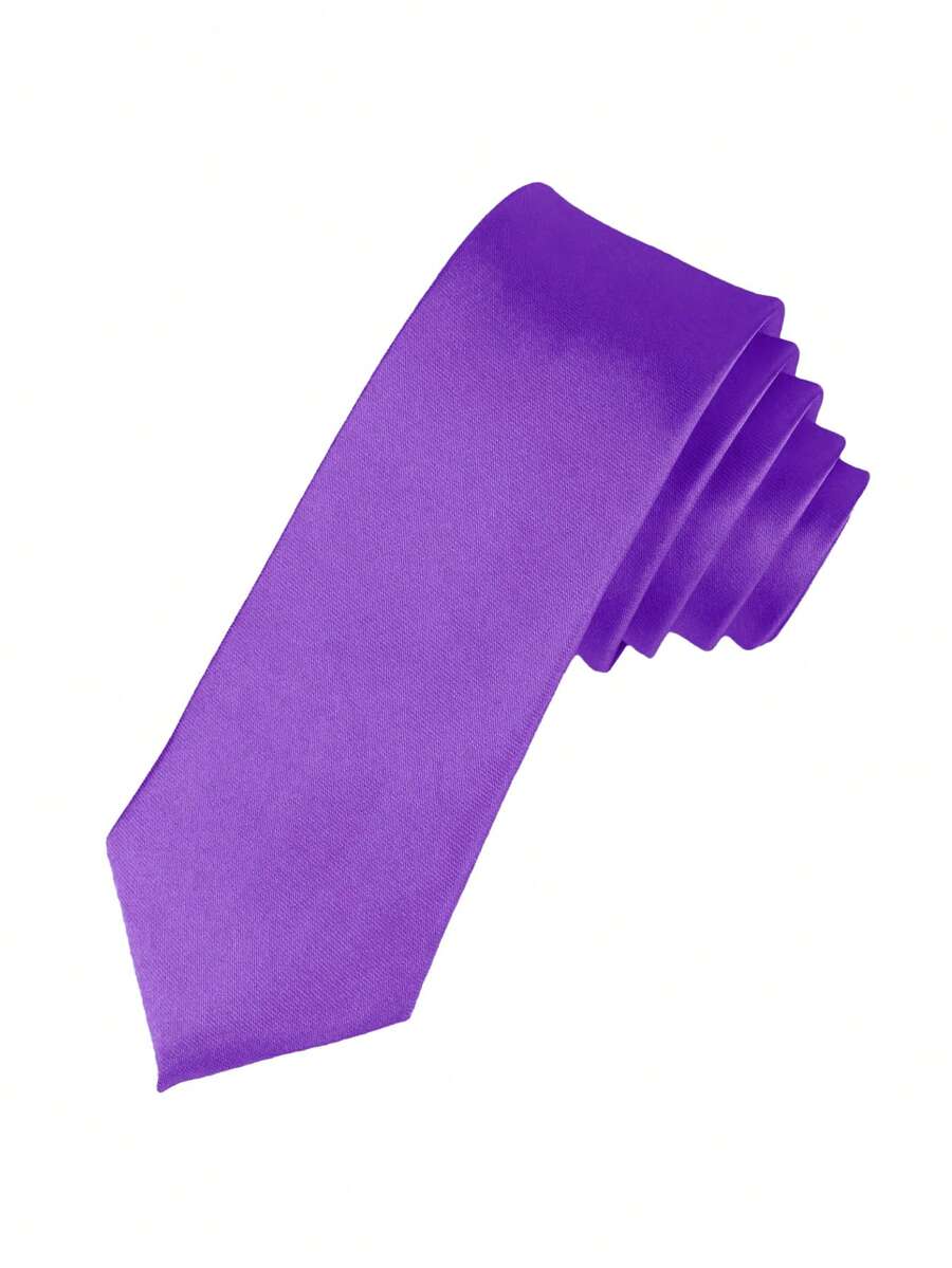 1pc Men's Solid Color Necktie, Business Formal Slim Tie (5cm) - Purple - View 1