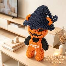 1836pcs Large Halloween Skeleton Bear Building Block Set, Creative Interlocking DIY Assembly Toy, Suitable For Adults And Teens, Party Games, Office And Home Decor, Durable Plastic Construction Kit - Blue and White - View 7