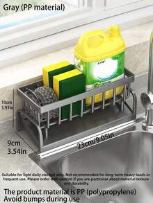 1pc Kitchen Sink Sponge Holder, Self-Draining Sink Storage Box With Removable Tray, Dish Sponge Storage Box, Soap Dispenser Brush Holder, Suitable For Bathroom, Black With Handle - Multicolor - View 5