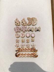 22pcs Gold Pony Moon Star Bow Shoe Charms DIY Detachable Shoe Decorations ABS Rhinestone Chain Shoe Accessories Suitable For Clogs Women Sandals Slippers Beach Shoes, Holiday Gift - Gold - View 6