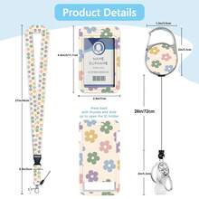 Personalized ID Set With Lanyard, Featuring A Retractable ID Holder, Retractable Clip, And Detachable Neck Lanyard, Vertical Design, Suitable For Women, Nurses, Doctors, Students, And Teachers (Spring Flower Design) - Spring Flowers - View 2