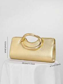 European And American Style Women's Gold Patchwork Pattern Design Evening Clutch, Glossy Handbag, Suitable For Dancing - Gold - View 2