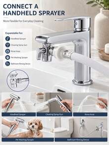 Van chia nước vòi 2 ngả, đầu chuyển vòi xịt cầm tay, bộ chia dòng nước cho bồn rửa phòng tắm và tắm thú cưng, phù hợp cho chủ nhà và người nuôi thú cưng, quà tặng Ngày của Cha và Giáng Sinh - Đầu chuyển vòi nước chia nước - Xem 2