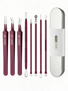 11/9/4/3/2/1pc Perlengkapan Alat Komedo dan Jerawat dengan Kotak Penyimpanan Portabel, Pinset Stainless Steel, Alat Ekstraksi Jerawat dan Noda untuk Perawatan Wajah. Tersedia Berbagai Pilihan Warna, Jumlah, dan Spesifikasi. - A - View 23