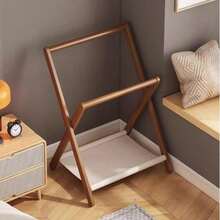 1 pieza Perchero vertical plegable de bambú compacto, se puede usar como toallero, perchero multifuncional, estantería de almacenamiento, estantería de armario independiente, solución de almacenamiento multifuncional para dormitorio y sala de estar, diseño sin rebabas que protege la ropa, también se puede usar como estantería de zapatos simple y estantería de almacenamiento - Multicolor - Ver 12