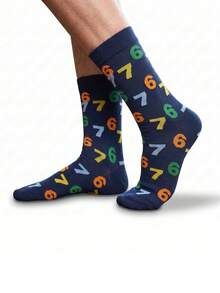 1 Pair Fun Socks - With Number 67, Unisex Mid-Calf Socks, Fashionable Versatile Socks, Suitable For Office, Home, Travel, Sports Wear - Multicolor - View 1