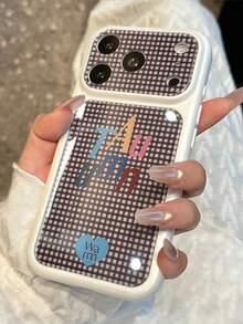 1pc Ins Style Minimalist Plaid Colorful Letter 17 Pro Max Phone Case New 15 Pro Women's 16 Pro Anti-Drop 14 Pro Niche 14/13/12 Full Coverage Protective Shell - Multicolor - View 2