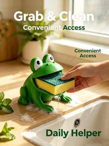 1pc Frog-Shaped Dish Brush Holder, Sponge Drain Rack, Cloth Storage Rack, Plastic Material, With Drainage System, Suitable For Kitchen Countertop, Bathroom And Storage Of Sponges, Cloths, Brushes, Essential Kitchen Accessory, Wedding Season Graduation Season Back To School Season Gift, Sponge Storage Rack, Cleaning Tool, Storage Decor, Drainage Tray - Multicolor - View 4