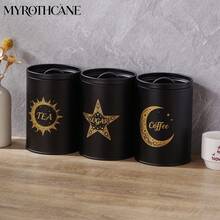 Myrothcane 3Pcs Star Moon Sun Pattern Airtight Storage Jar Large Capacity Food Container For Kitchen Coffee Tea Sugar Organization - Black - View 3
