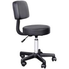 Taburete Rodante, Taburete de Trabajo, Taburete Cosmético, Taburete Giratorio, Taburete Profesional para Salón en Sitio - Negro + Cuero regenerado - Ver 1