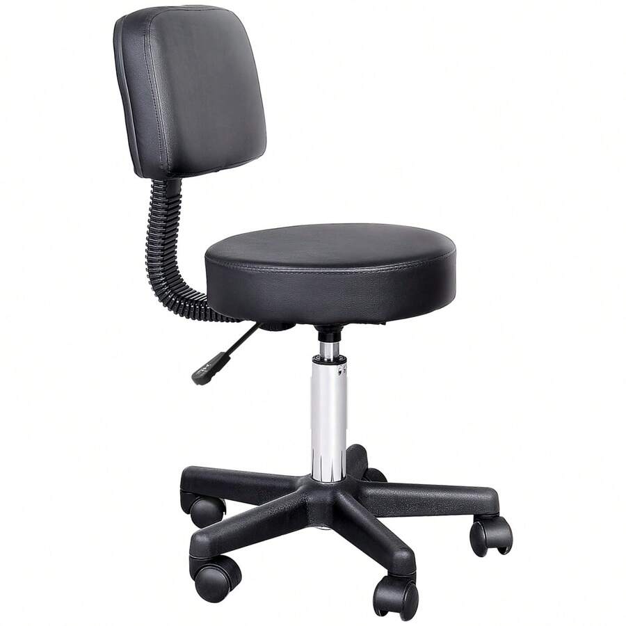 Taburete Rodante, Taburete de Trabajo, Taburete Cosmético, Taburete Giratorio, Taburete Profesional para Salón en Sitio - Negro + Cuero regenerado - Ver 1