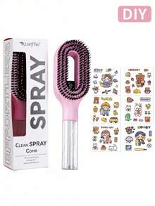 2-In-1 Spray Hairbrush With 6 DIY Stickers, Refillable Spray Brush For Wet And Dry Hair Detangling, Anti-Static Styling Tool, Personalized Hairbrush Gift - Multicolor - View 11