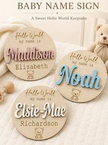 Custom Wooden Name Sign, Personalized Birth Plaque, Room Decor, Customized Name Board, Customizable Keepsake Gift, Boy, Girl, Family, Mother, Friend, Wall Art - Style a - View 2