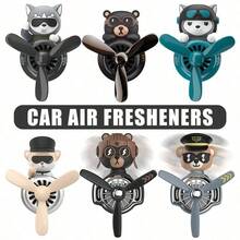 15pcs Random Style Rotating Propeller Pilot Bear Airplane Car Air Vent Aroma Clip, Funny Cartoon Husky Humorous Fragrance Diffuser, Dashboard Aroma Ornament Fan Pendant Interior - Random - View 13