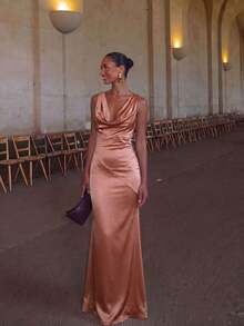 Romantic Party/Date/Wedding/Formal Evening Gown, Backless Sleeveless Dress For Wedding Guest, Prom, Graduation Fall - Rose Gold - View 3