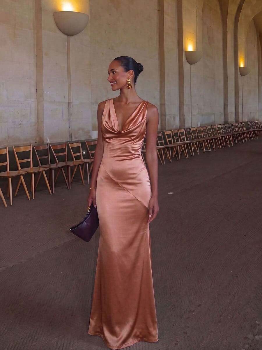 Romantic Party/Date/Wedding/Formal Evening Gown, Backless Sleeveless Dress For Wedding Guest, Prom, Graduation Fall - Rose Gold - View 1