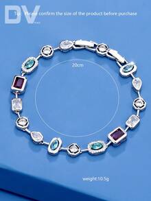 DV JEWELRY 1pc Artificial Zirconia White & Colorful Stone Bracelet, White Gold Plated Luxury Women's Bracelet, Elegant Jewelry For Date, Wedding, Party, Anniversary, Women's Gift - Silver - View 13