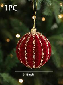 3.15 Inch Flocked Christmas Ball Ornament, Burgundy Glitter Flocked Christmas Tree Hanging Pendant, Rhinestone Flocked Painted Christmas Ball, Suitable For Winter Christmas Tree, Holiday Party, Home Wreath, Wedding Home Decor, New Year, Creating Festive Atmosphere - Red - View 14
