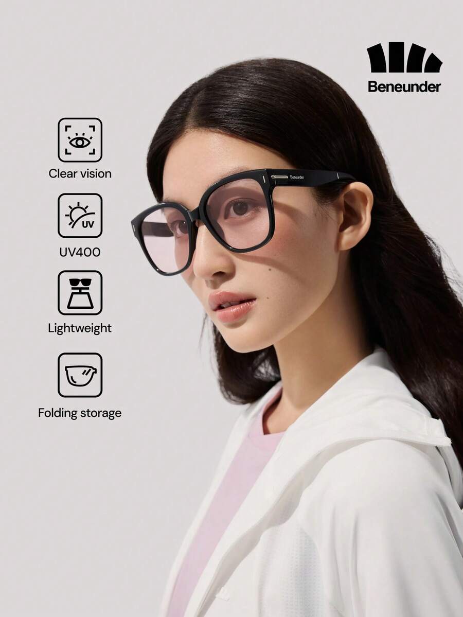 Beneunder 方圓大框可折疊時尚眼鏡 FD428 - 淺粉色 - 查看 1