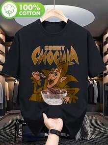 Camiseta Gráfica Retro de Cereal Mills & Boo para Hombre - Diseño Vintage de Desayuno Nostálgico de 180 g con Estampado Inspirado en Count Chocula, Manga Corta, Cuello Redondo, Casual y para - Negro - Ver 6