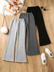 3 Sets Girls Autumn Casual Minimalist Elastic Waist Flare Leggings Sports Pants - Multicolor - View 2