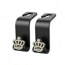 2pcs Creative Shiny Colorful Rhinestone Crown Car Hooks, Fashionable Premium Multi-Functional Decorative Car Storage Hooks - A - View 8