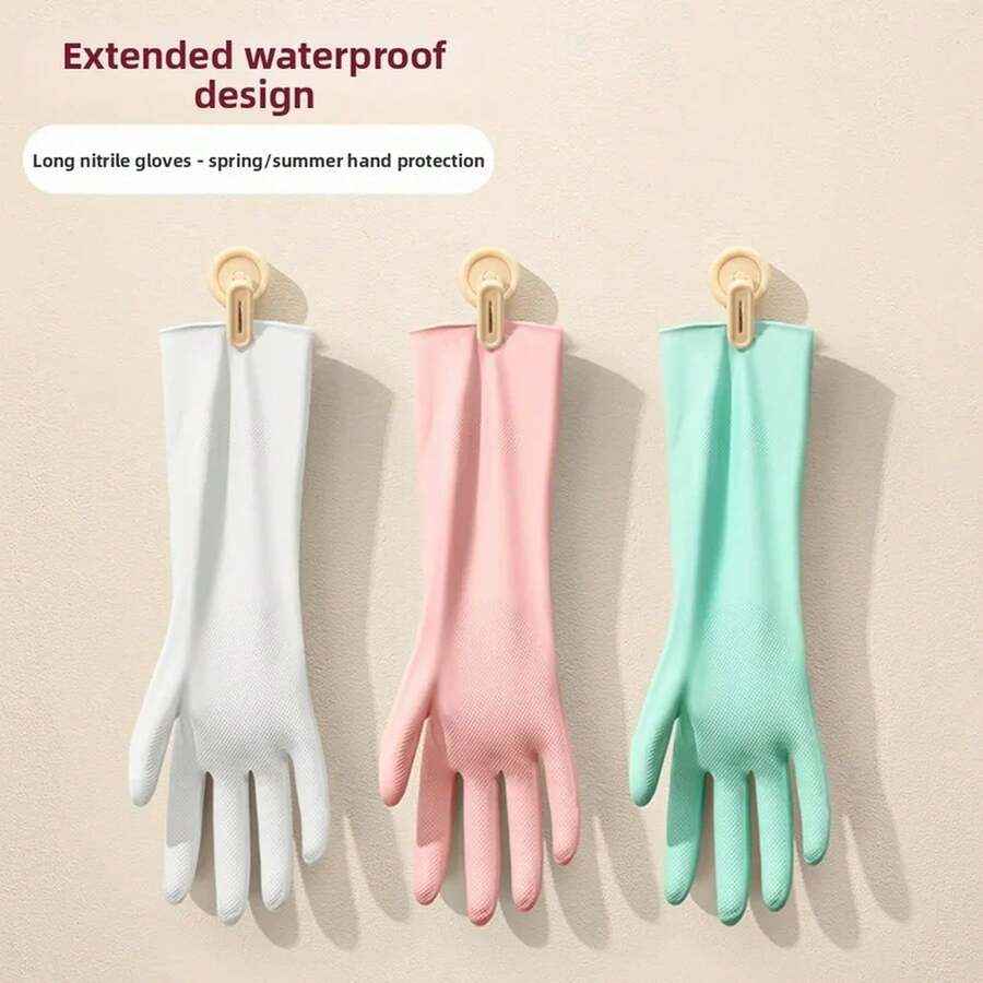 Guantes Domésticos de Nitrilo Resistentes, Guantes de Limpieza de Goma Impermeables para Cocina, Lavavajillas, Lavandería y Tareas Domésticas - 006Rosa - Ver 1