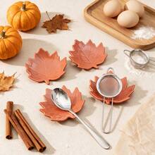 4pcs/Set 4-Inch Autumn Maple Leaf Shaped Ceramic Spoon Rest, Autumn Tableware Spoon Holder, Coffee Bar Decor Tray, Thanksgiving Halloween Home Decor Gift - View 8