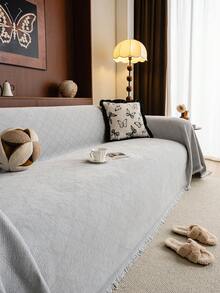 ALPLUME 1pc Ultra Soft Chenille Solid Color Diamond Lattice Sofa Blanket - Suitable For All Seasons, Easy To Clean And Non-Shrink, Perfect Gift For Friends And Family, Full Coverage Sofa Cover With Tassel Detail - Machine Washable, Anti-Scratch, Fits 1-4 Seater Sofas, Sofa Throw - Light Grey - View 3